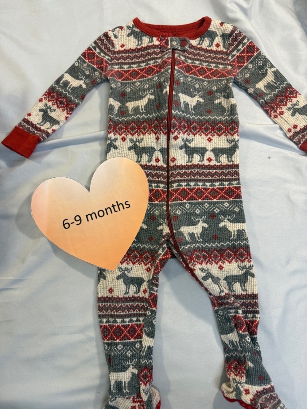 The Children's Place Red and Gray Reindeer Footie/Onesie